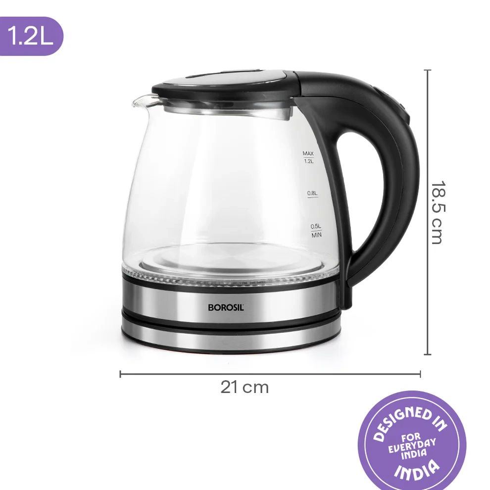 Borosil Crystal Electric Glass Kettle 1.2L